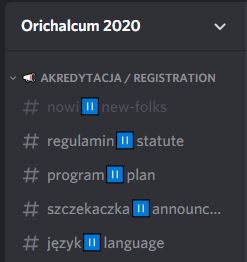 Screenshot from the Discord server. it shows bilingual inscriptions of a few channels under registration section.